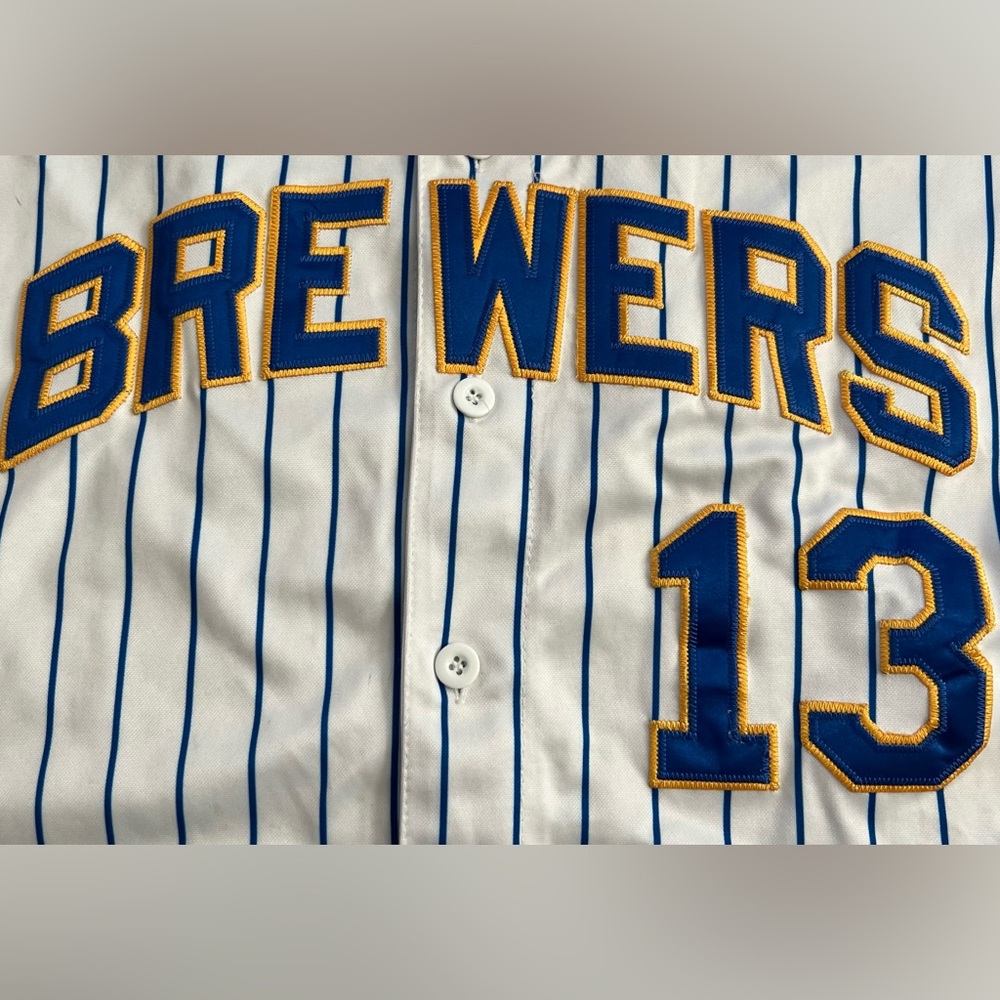 Vtg Majestic Milwaukee Brewers Zack Greinke #13 Men’s White Pinstripe Jersey 52 - Picture 5 of 6